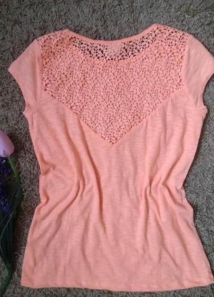 Летняя футболка zara для девочки/оранжевая блузка с кружевной спинкой4 фото
