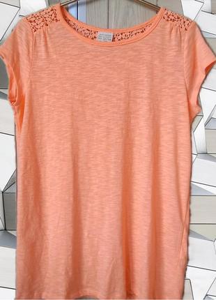 Летняя футболка zara для девочки/оранжевая блузка с кружевной спинкой2 фото
