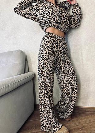 Стильный леопардовый спортивный костюм турецкая двунить7 фото