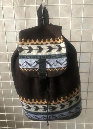 Вязаный рюкзак с орнаментом и шапка -коричневый с серым9 фото