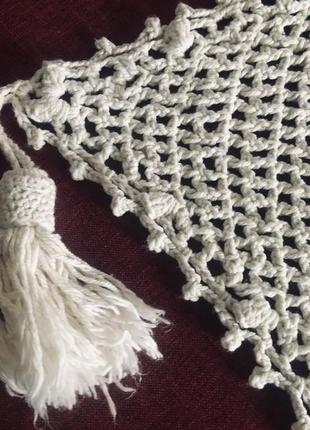 Велика кремова об'ємна плетена доріжка з китицями3 фото
