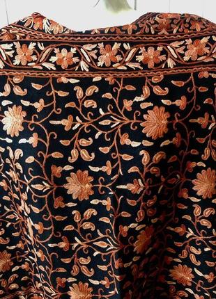 Чорна вовняна шаль із ручною вишивкою синеллю 70х190; см5 фото