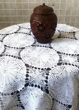 Белоснежная вязанная скатерть -покрывало -200х130 см