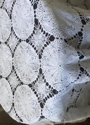 Белоснежная вязанная скатерть -покрывало -200х130 см6 фото