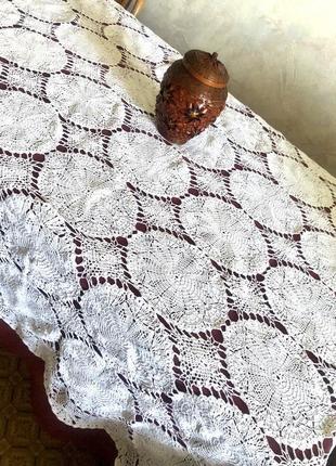 Белоснежная вязанная скатерть -покрывало -200х130 см7 фото