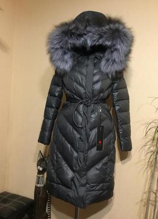 🔥vip🔥 шикарное дутое зимнее пальто пуховик з натуральным мехом чернобурка зима