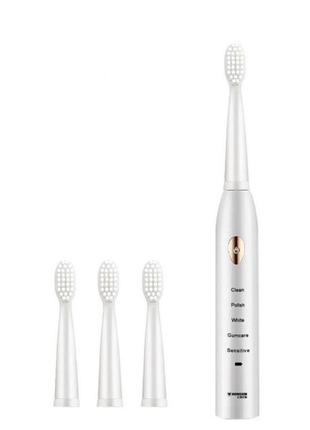 Электрическая зубная щетка sonic toothbrush white на аккумуляторе с сменными насадками от usb белый