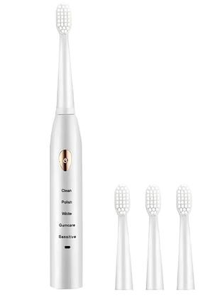 Электрическая зубная щетка sonic toothbrush white на аккумуляторе с сменными насадками от usb белый6 фото