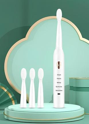 Электрическая зубная щетка sonic toothbrush white на аккумуляторе с сменными насадками от usb белый3 фото