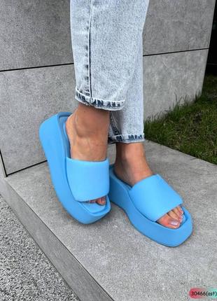 🔥шлепанцы голубые на танкетке легкие.