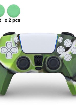 Силиконовый чехол накладка для геймпада dualsense ps5 + накладки зеленый граффити