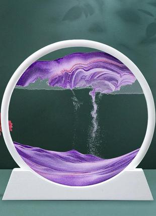 Картина-антистресс "3d движущиеся пески", картина на подарок 25 см, фиолетовый песок в белой рамке.1 фото