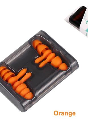 Многоразовые силиконовые беруши для сна - 2 пары soundproof earplug orange с контейнером от шума и воды