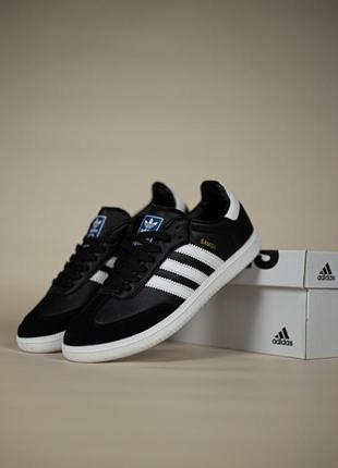 Мужские кроссовки адидас классические черные с белым adidas samba black white1 фото