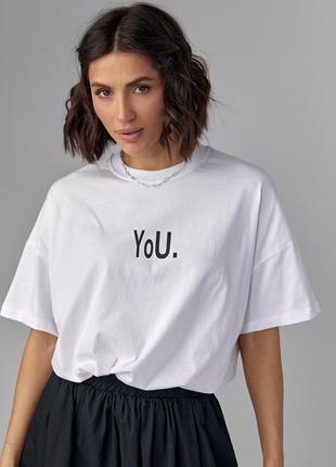 Женская футболка oversize с надписью you - белый с черным цвет, l (есть размеры)6 фото