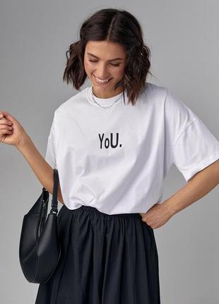 Женская футболка oversize с надписью you - белый с черным цвет, l (есть размеры)1 фото