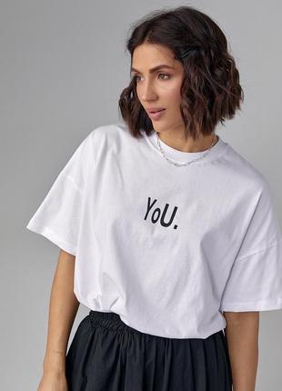 Женская футболка oversize с надписью you - белый с черным цвет, l (есть размеры)5 фото