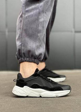 Мужские черно-белые кроссовки из эко кожи/сетка👟