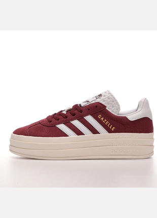 Жіночі замшеві кросівки adidas  gazelle bold bordo.