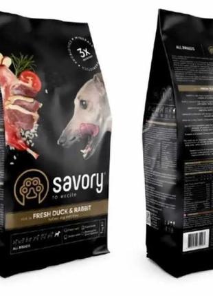 Savory adult all breeds - сухой корм утка кролик для собак 12кг