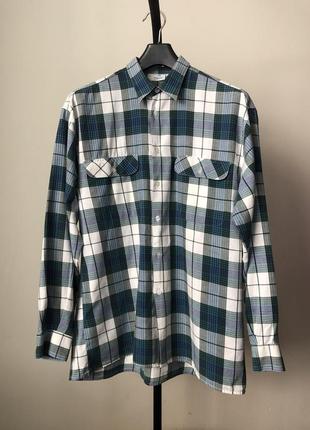 Рубашка клетка зеленая хлопок сорочка в клетку в клеточку хлопковая тенниская которкий рукав