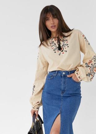 ❤️ невероятная вышитая женская рубашка беж бежевая бежевая женская рубашка хлопок вышивка