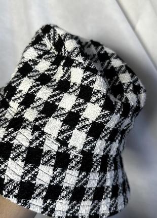 Черно-белая панамка кепка в клеточку гусиная лапка4 фото