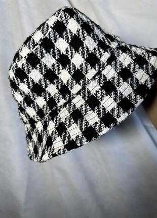 Черно-белая панамка кепка в клеточку гусиная лапка6 фото