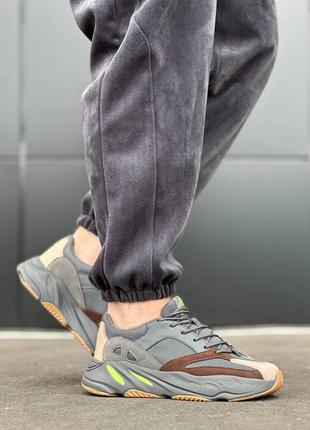 Мужские кроссовки серо-коричневые эко замш/сетка👟2 фото