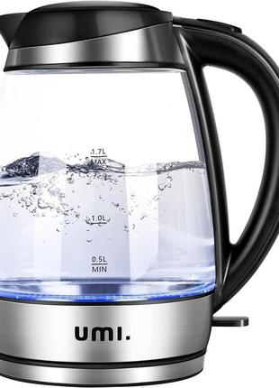 Сток бренд amazon - електричний скляний чайник umi потужністю 3000 вт 1,7 літра, швидке кип'ятіння, бездротови