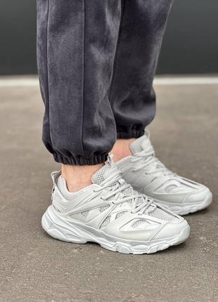 Чоловічі сірі кросівки еко шкіра/сітка 👟