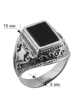 Серебряный перстень, кольцо, печатка с черным ониксом, 9253 фото