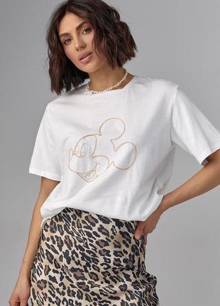 Жіноча футболка з мікі маусом — молочний колір, l (є розміри)6 фото