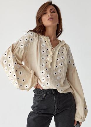 ❤️ невероятная женская рубашка бежевая бежевая бежевая бежевая женская рубашка вышивка