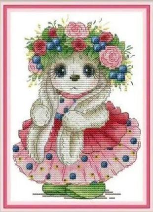 Набор для вышивания крестиком по нанесённой на канву схеме "cute rabbit 2". aida 14ct printed, 17*22 см