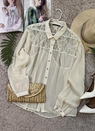 Неординарна шифонова блуза сорочка з мереживом №115/17