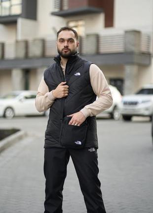 Весняний комплект tnf: жилетка демісезонна + спортивні штани з плащівки + барсетка в подарунок!