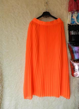 ✅ яркая оранжевая кислотная длинная юбка плиссе шифон