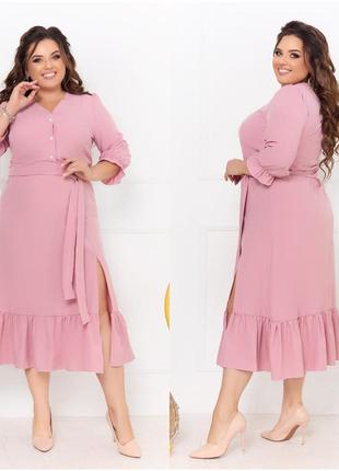 Красивое розовое платье с поясом и разрезом на ножке2 фото