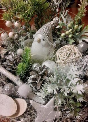 Новогодняя рождественская композиция новогодний декор венок подсвечник зимний мини сад4 фото