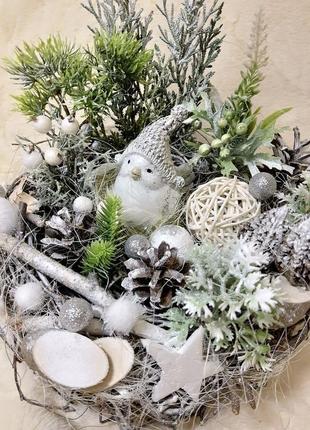 Новогодняя рождественская композиция новогодний декор венок подсвечник зимний мини сад1 фото
