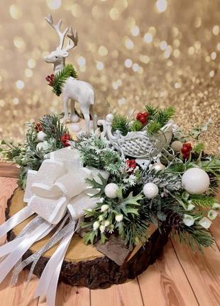 Новорічна різдвяна композиція новорічний декор вінок свічник зимовий міні сад5 фото