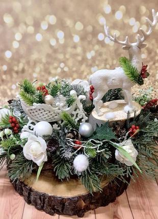 Новорічна різдвяна композиція новорічний декор вінок свічник зимовий міні сад3 фото