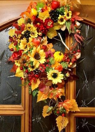 Осенний венок на дверь декор композиция подсвечник осенний венок на дверь2 фото