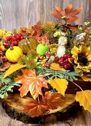 Осенняя интерьерная композиция декор для дома венок осіння композиція вінок подсвечник3 фото