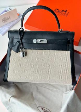 Сумка hermes kelly  розмір 31 см. текстиль/ шкіра   коробка , пильовик , картки