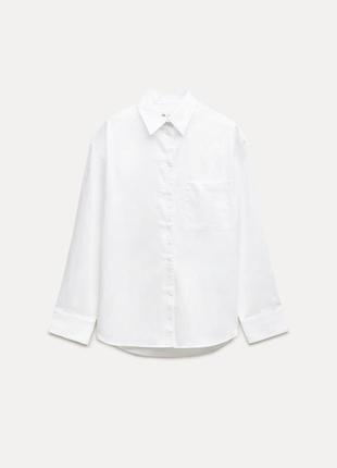 Поплиновая рубашка белая базовая зара zara широкая zw collection3 фото
