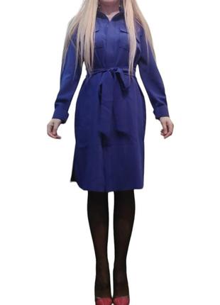 Платье - рубашка  синий электрик,  размер s.8 фото