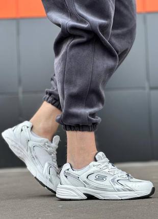 Мужские кожаные кроссовки бело-серебряные👟