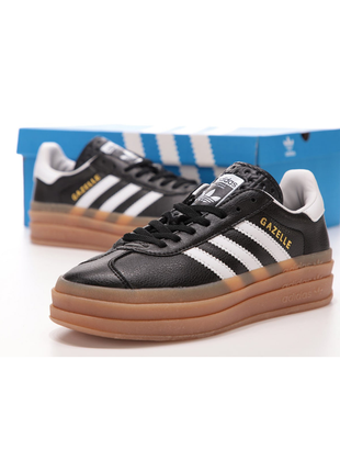 Жіночі шкіряні кеди на платформі adidas gazelle bold black